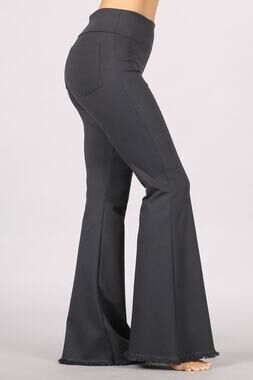 Chatoyant Flared Bell Pants With Frayed Fringe Charcoal Gray Small